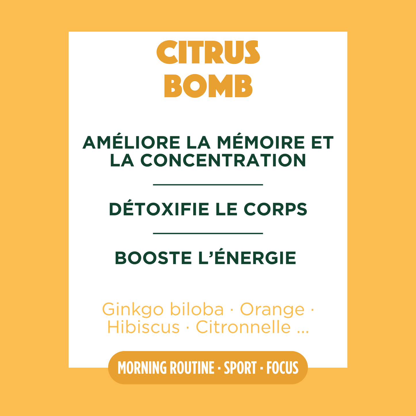 Ingrédients de Citrus Bomb et focus sur les bienfaits de la recette.