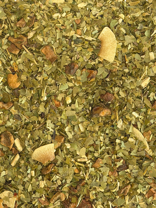 Maté, ananas et copaux de coco.