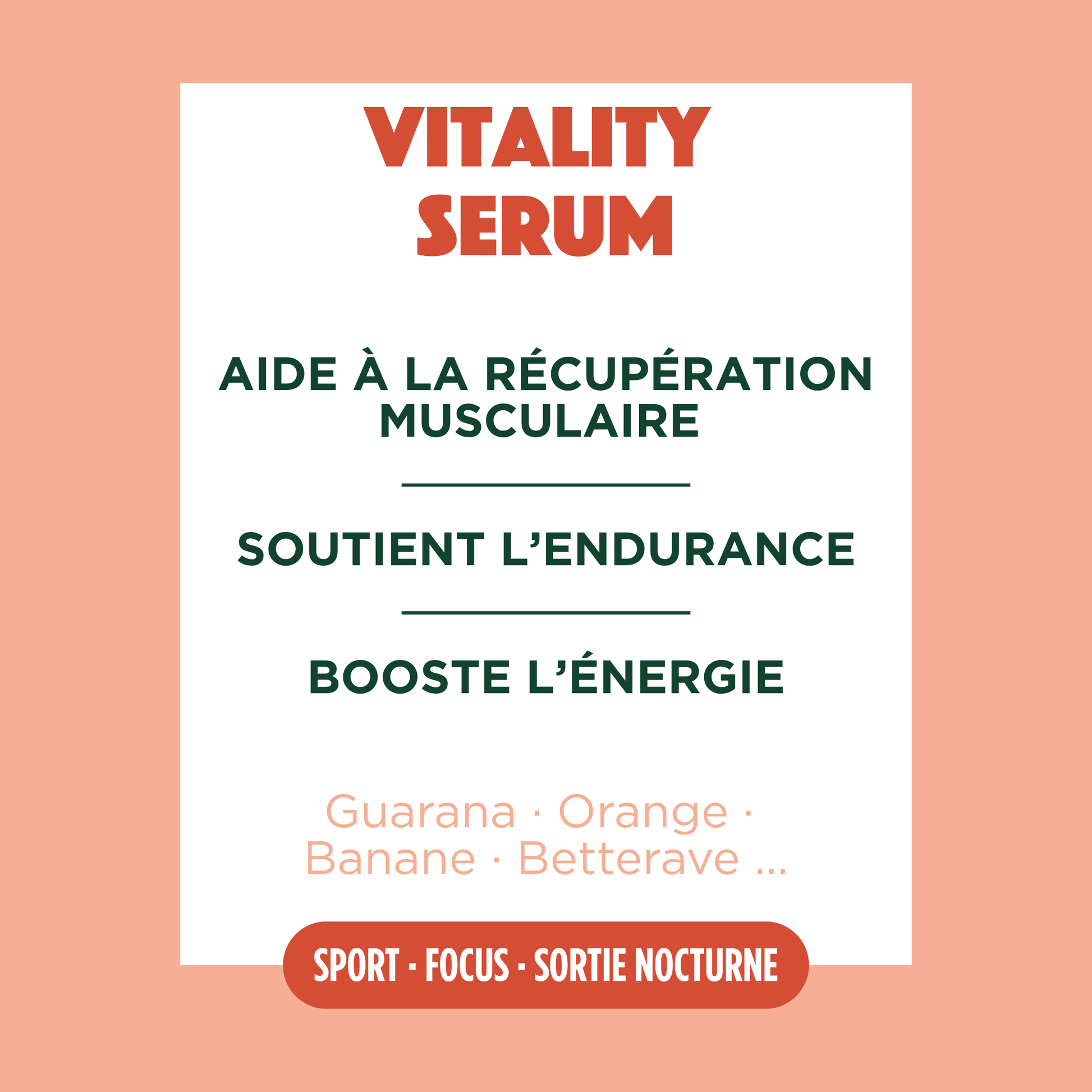 Ingrédients de Vitality Serum et focus sur les bienfaits de la recette.