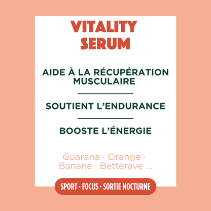Ingrédients de Vitality Serum et focus sur les bienfaits de la recette.